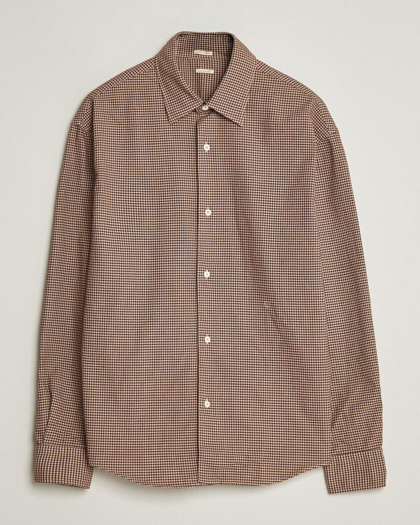Massimo Alba Boxy Microcheck Shirt Fossil – Marrone