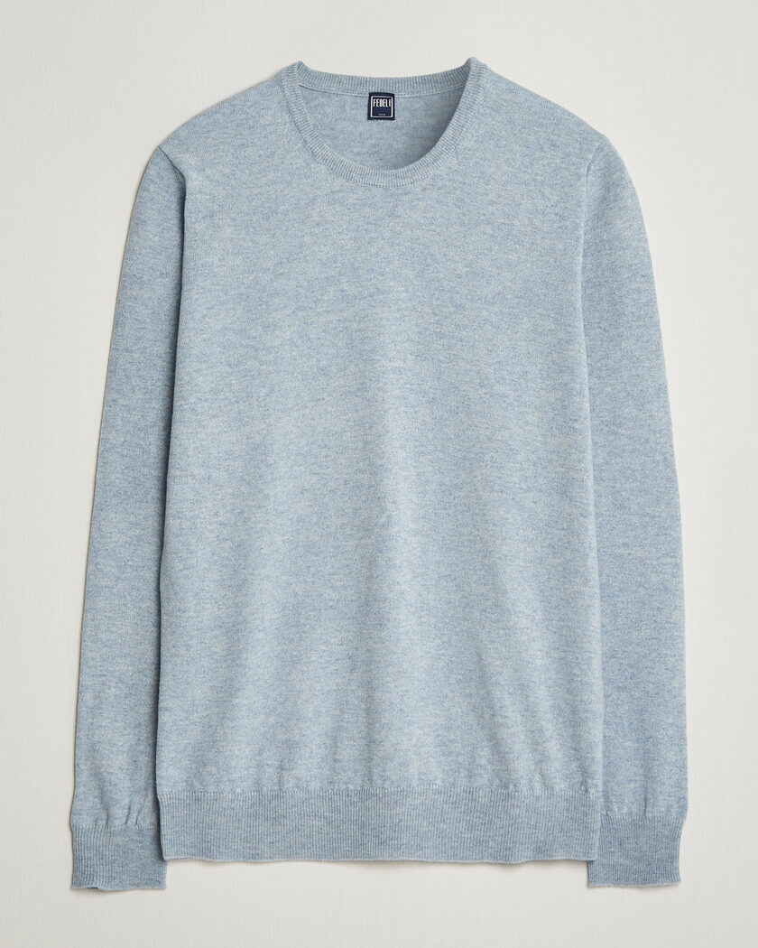 Fedeli Pure Cashmere Crew Neck Light Blue – Blu