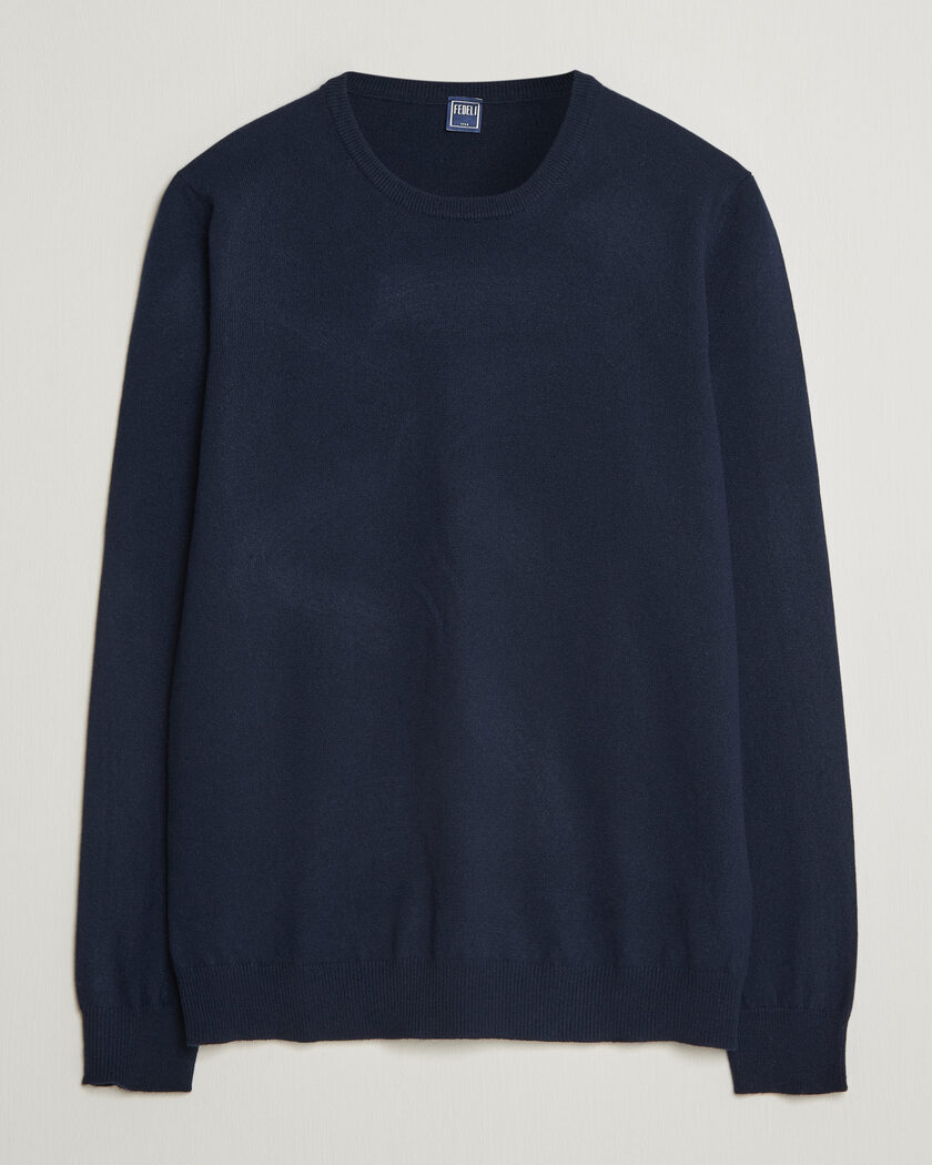 Fedeli Pure Cashmere Crew Neck Navy Blue – Blu