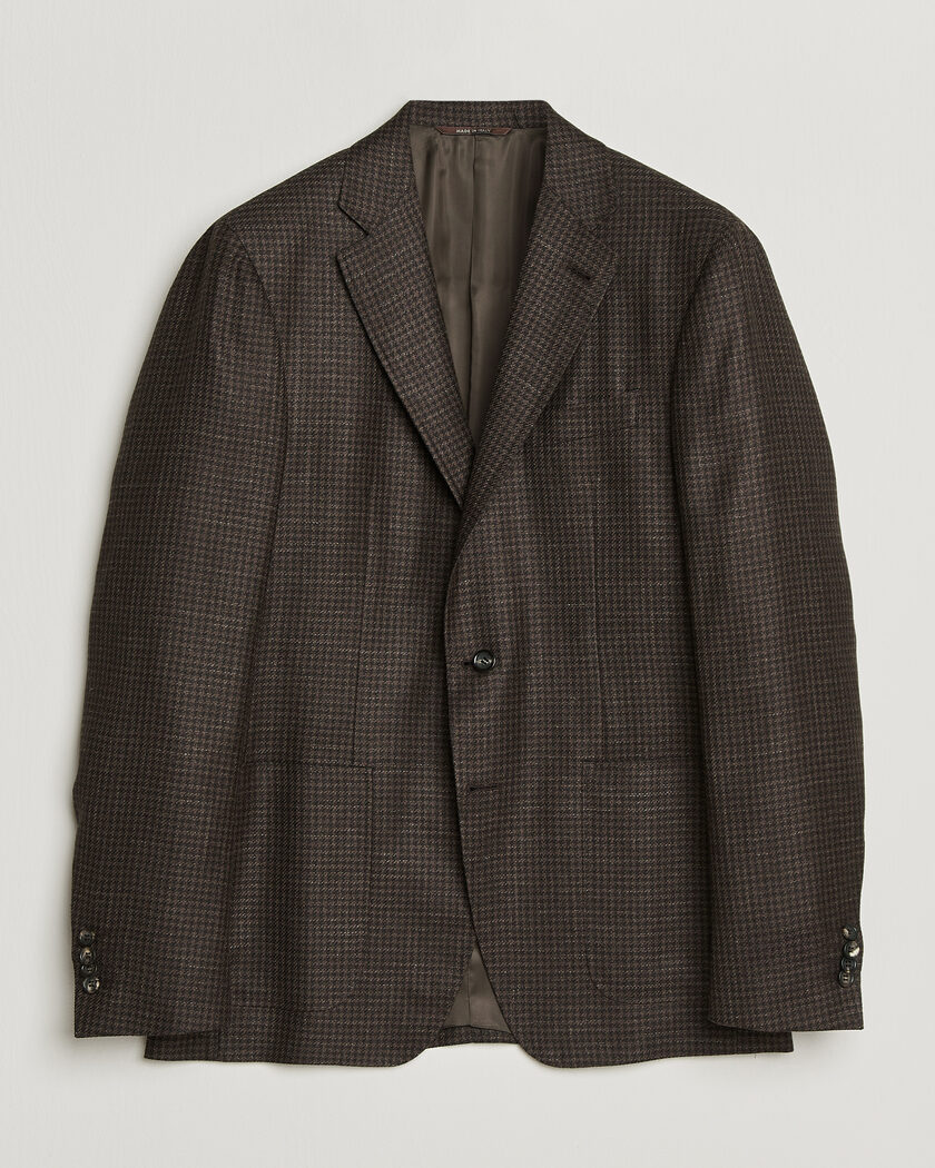 Canali Kei Houndstooth Flannel Blazer Dark Brown – Marrone