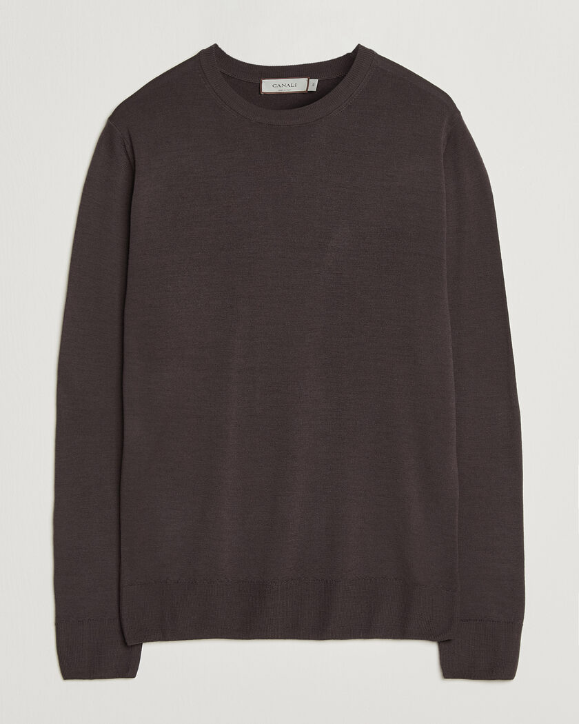 Canali Merino Wool Crew Neck Dark Brown – Marrone