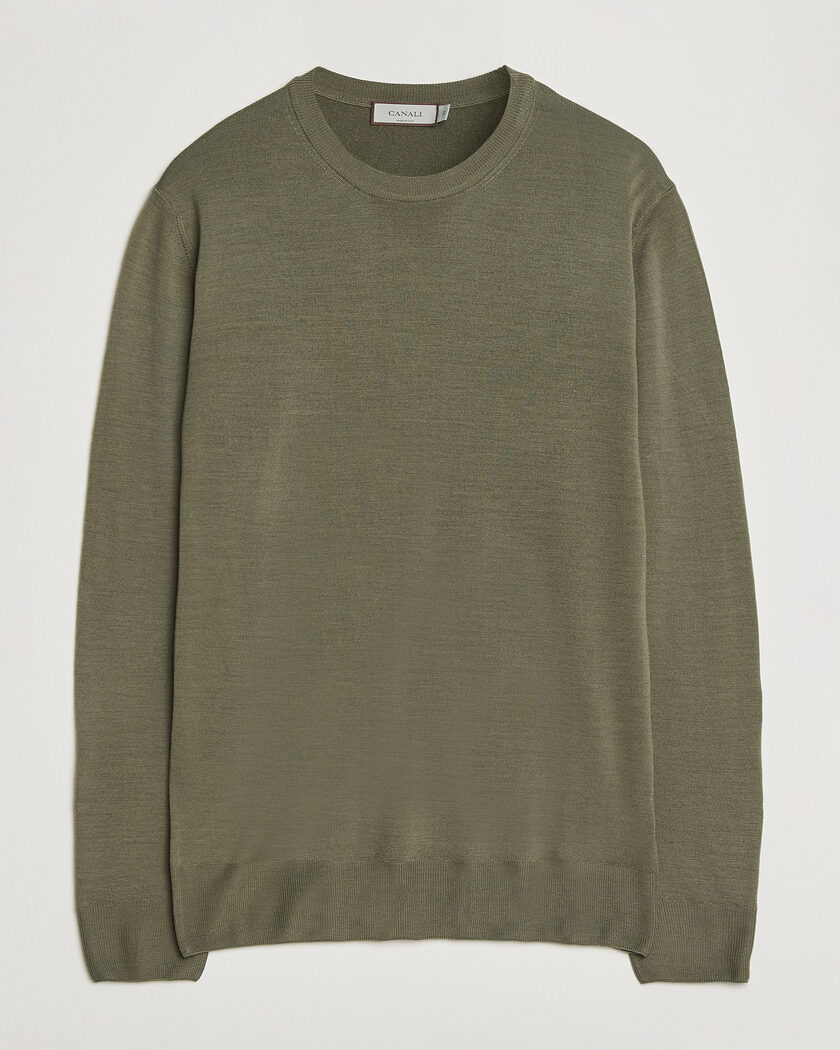 Canali Merino Wool Crew Neck Olive – Verde
