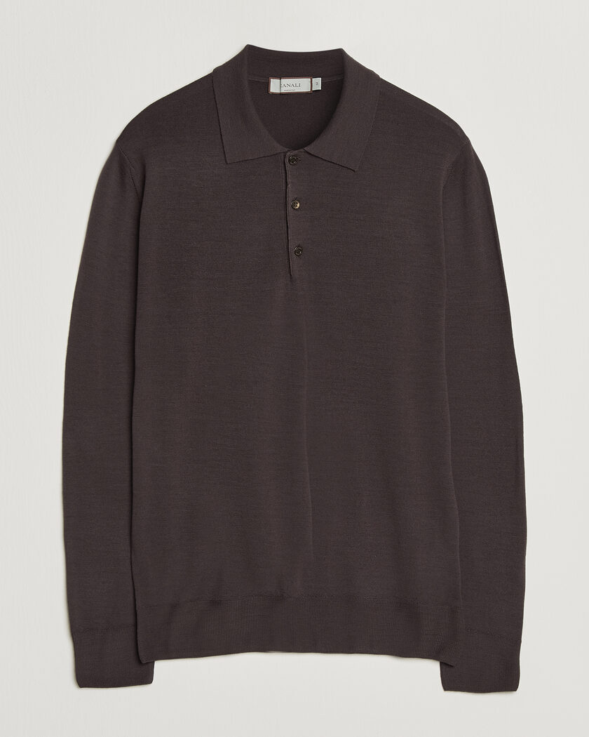 Canali Merino Wool Long Sleeve Polo Dark Brown – Marrone