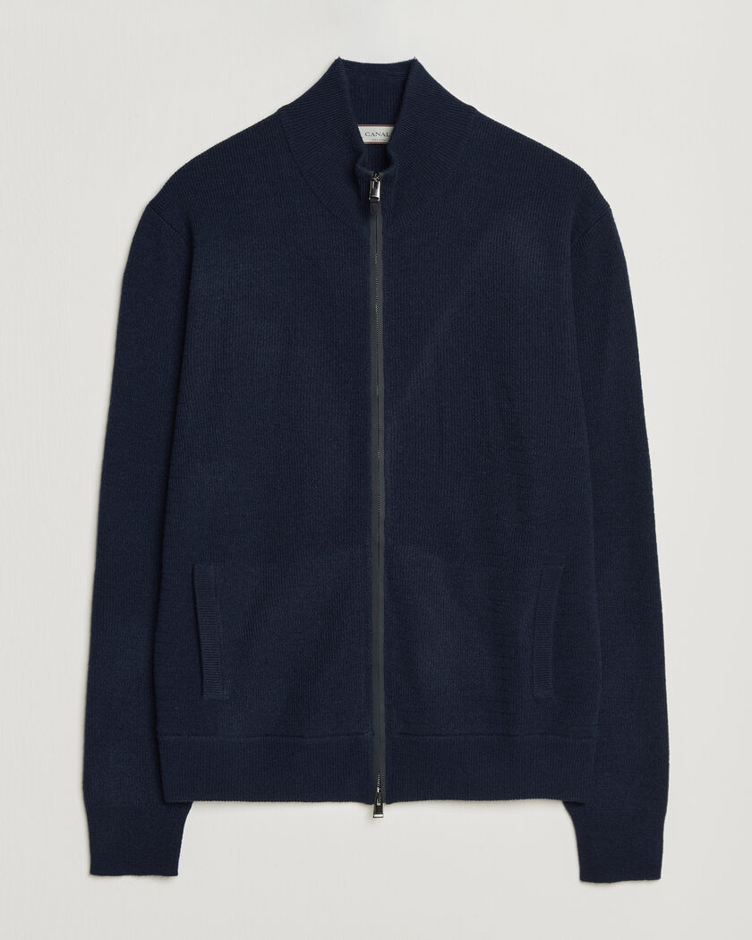 Canali Wool/Cashmere Full Zip Cardigan Navy – Blu