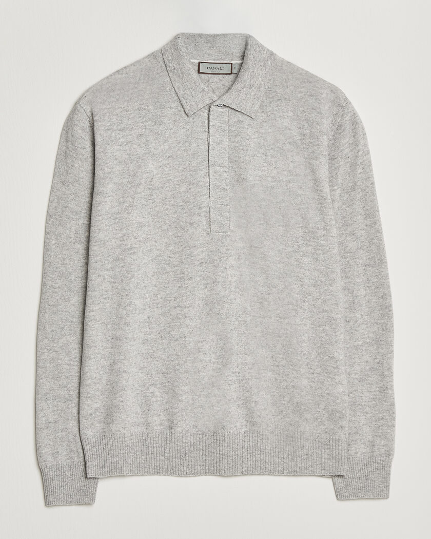 Canali Wool/Cashmere Long Sleeve Polo Light Grey – Grigio