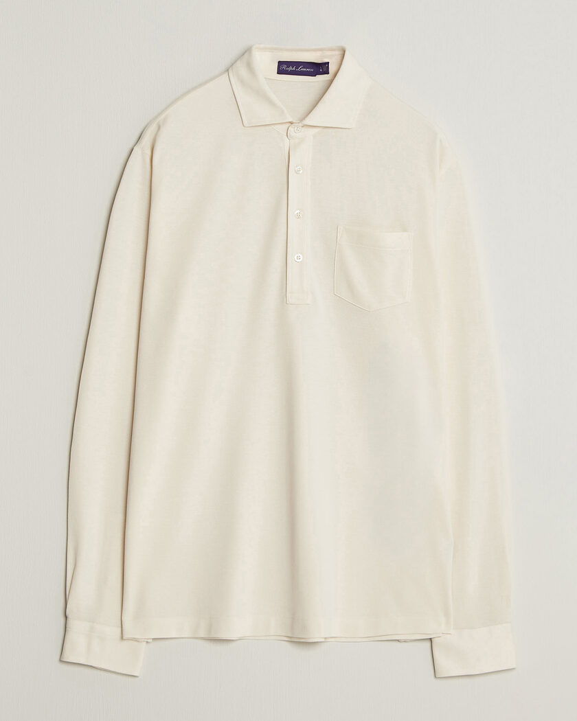 Ralph Lauren Purple Label Long Sleeve Washed Polo Classic Cream – Bianco