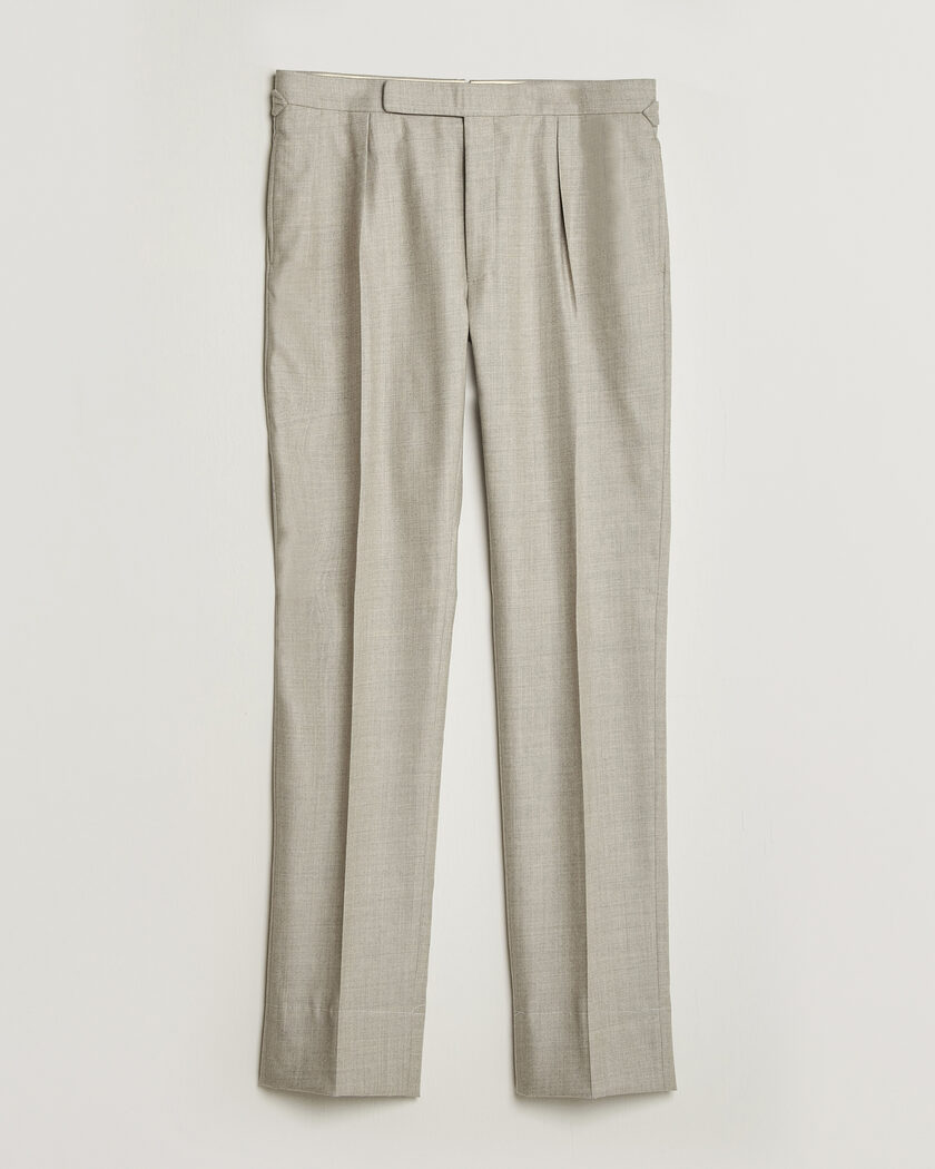Ralph Lauren Purple Label Gregory Pleated Flannel Trousers Pearl Grey – Grigio