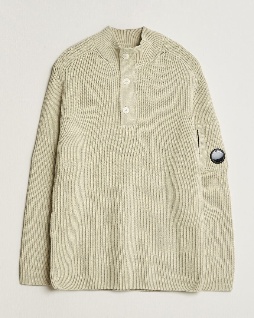 C.P. Company Full Rib Knitted Cotton Half Button Light Grey – Grigio