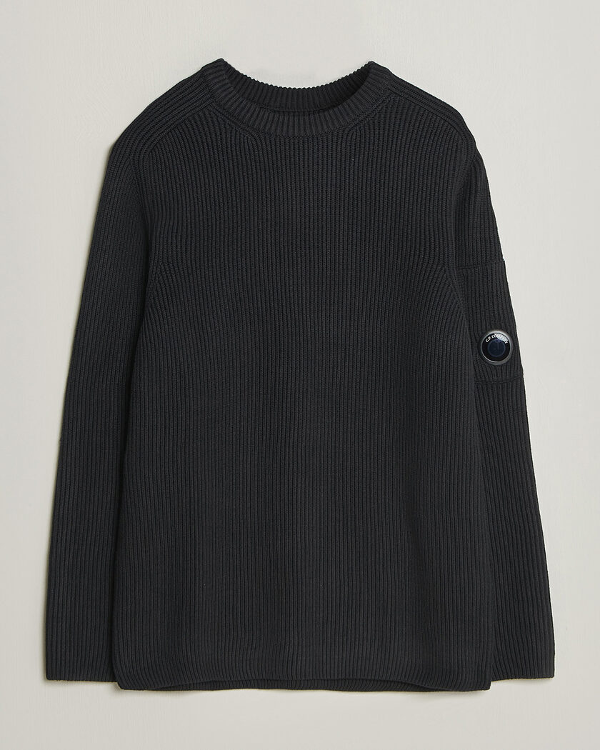 C.P. Company Full Rib Knitted Cotton Crew Neck Black – Nero