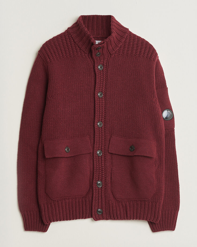 C.P. Company Heavy Lambswool Cardigan Burgundy – Rosso