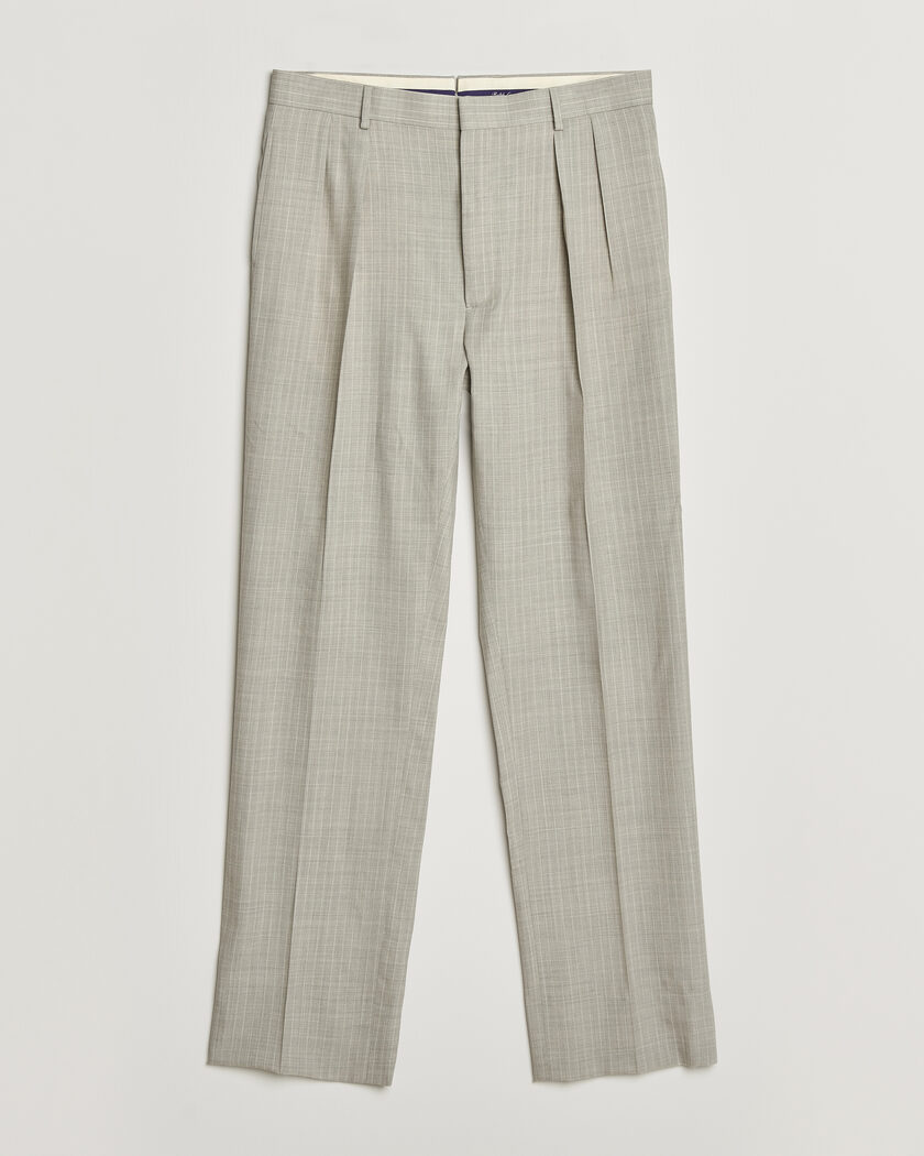 Ralph Lauren Purple Label Glenn Pinstriped Pleated Wool Trousers Grey – Grigio