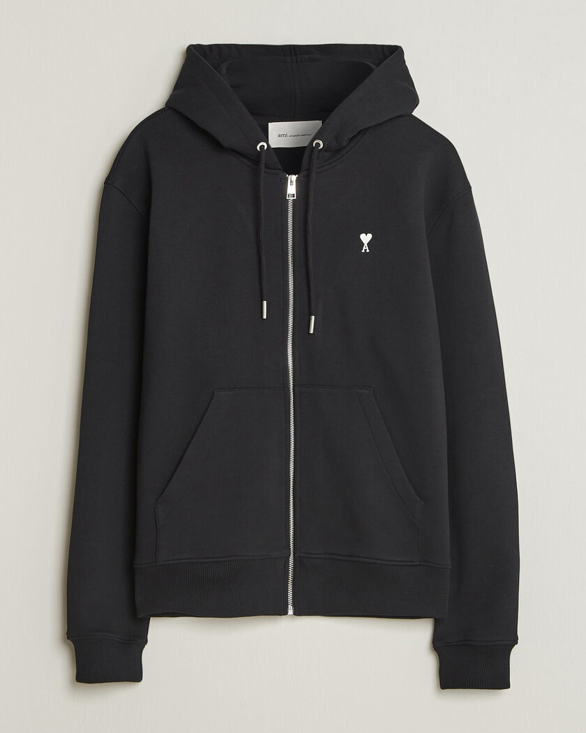 AMI Contrasted Heart Logo Full Zip Hoodie Black – Nero