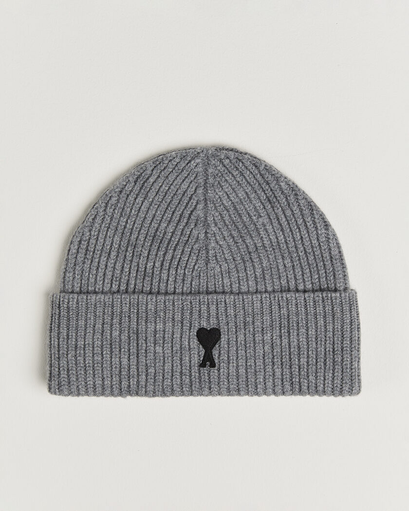 AMI Contrasted Heart Logo Beanie Light Grey Melange – Grigio