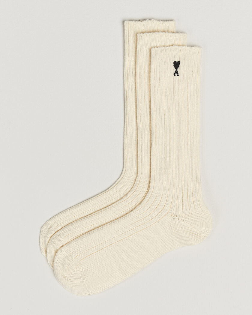 AMI 3-Pack Heart Logo Cotton Socks Ivory – Bianco