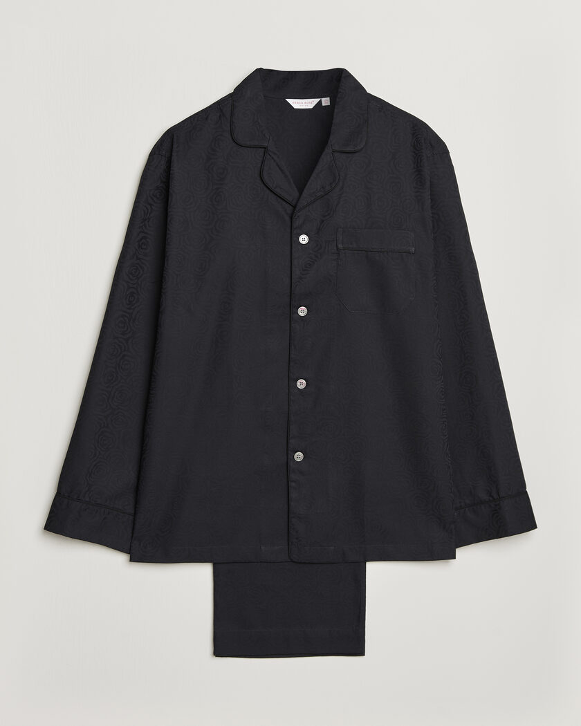 Derek Rose Piped Jacquard Cotton Pyjama Set Black – Nero