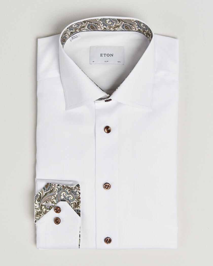 Eton Slim Fit Signature Twill Contrast Shirt White – Bianco