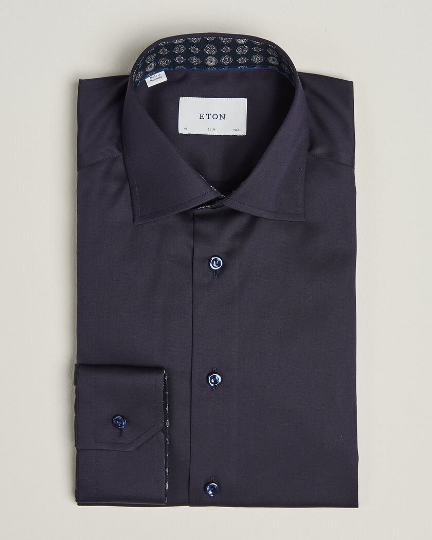 Eton Slim Fit Signature Twill Contrast Shirt Navy Blue – Blu