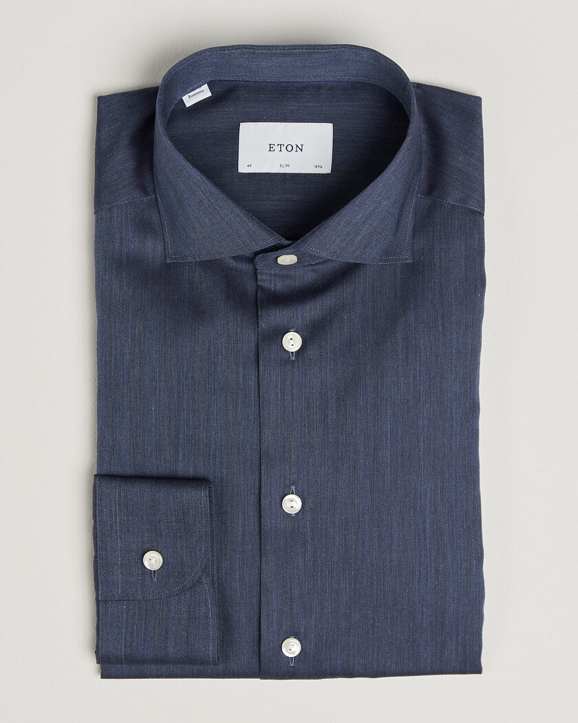 Eton Slim Fit Signature Flannel Shirt Dark Blue – Blu