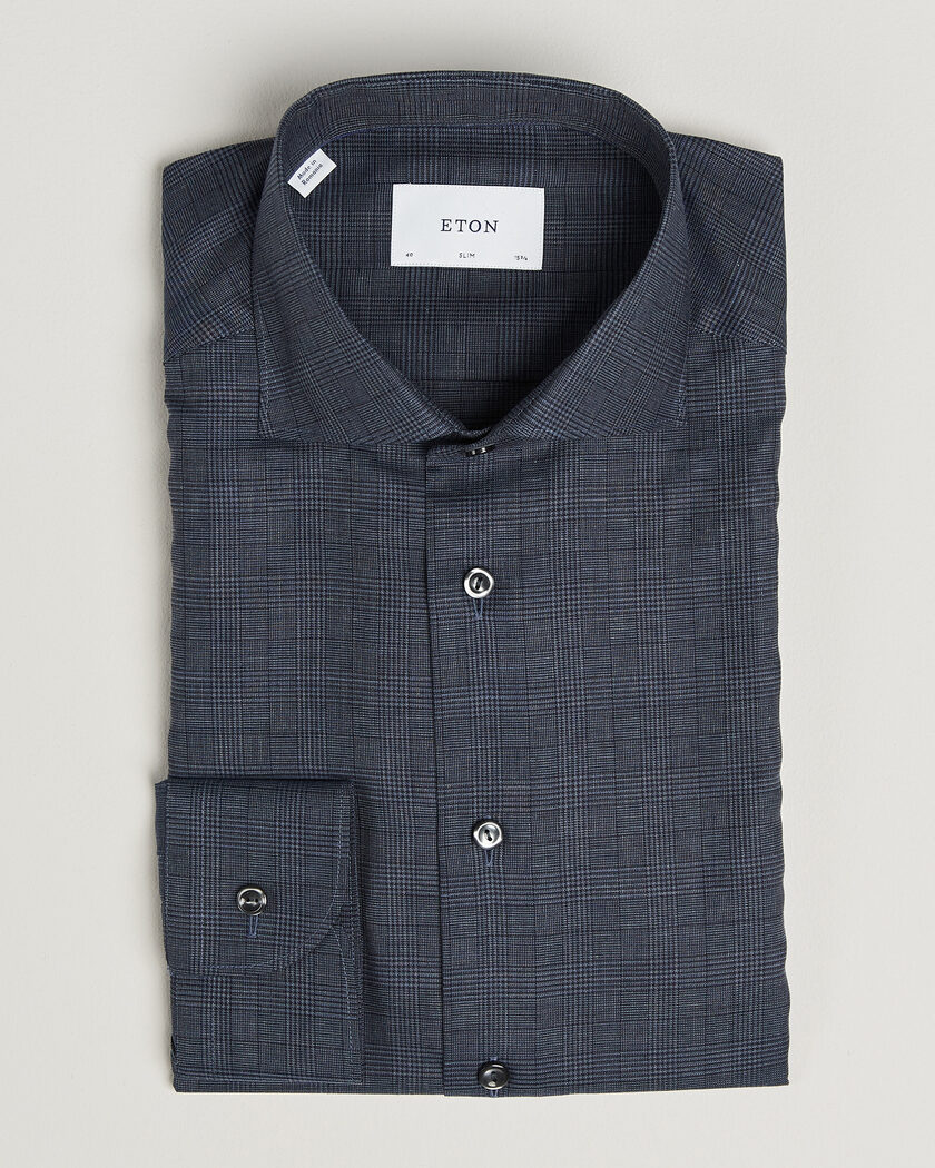 Eton Slim Fit Signature Flannel Checked Shirt Dark Blue – Blu