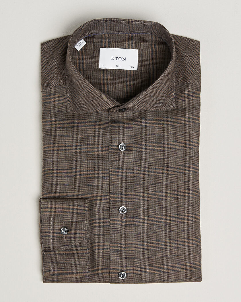Eton Slim Fit Signature Flannel Checked Shirt Dark Brown – Marrone