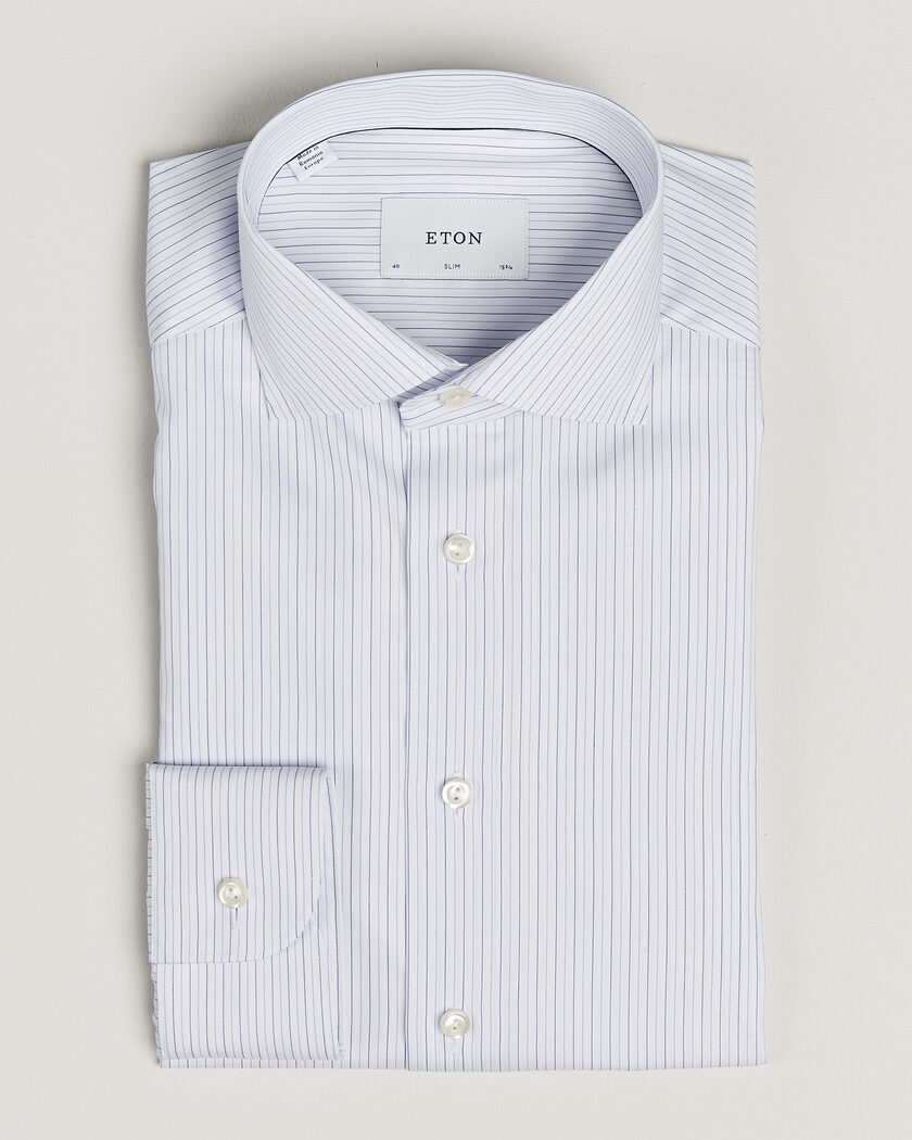 Eton Slim Fit Fine Twill Striped Shirt Light Blue – Blu