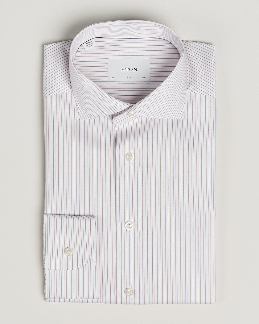 Eton Slim Fit Fine Twill Striped Shirt Orange – Arancione
