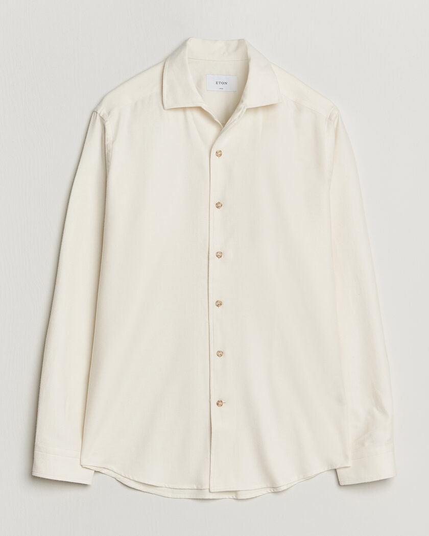 Eton Casual Fit One Piece Collar Flannel Shirt Off White – Bianco