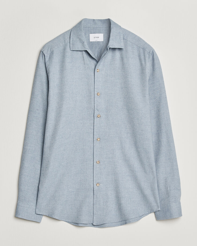 Eton Casual Fit One Piece Collar Flannel Shirt Light Blue – Blu