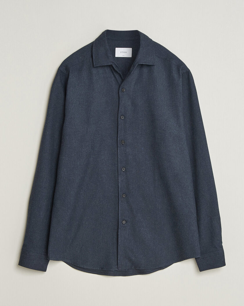 Eton Casual Fit One Piece Collar Flannel Shirt Navy Blue – Blu