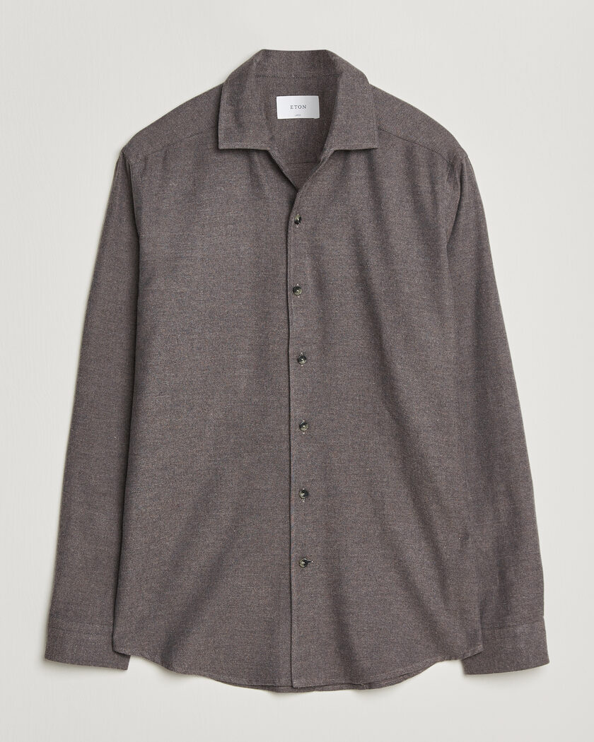 Eton Casual Fit One Piece Collar Flannel Shirt Dark Brown – Marrone
