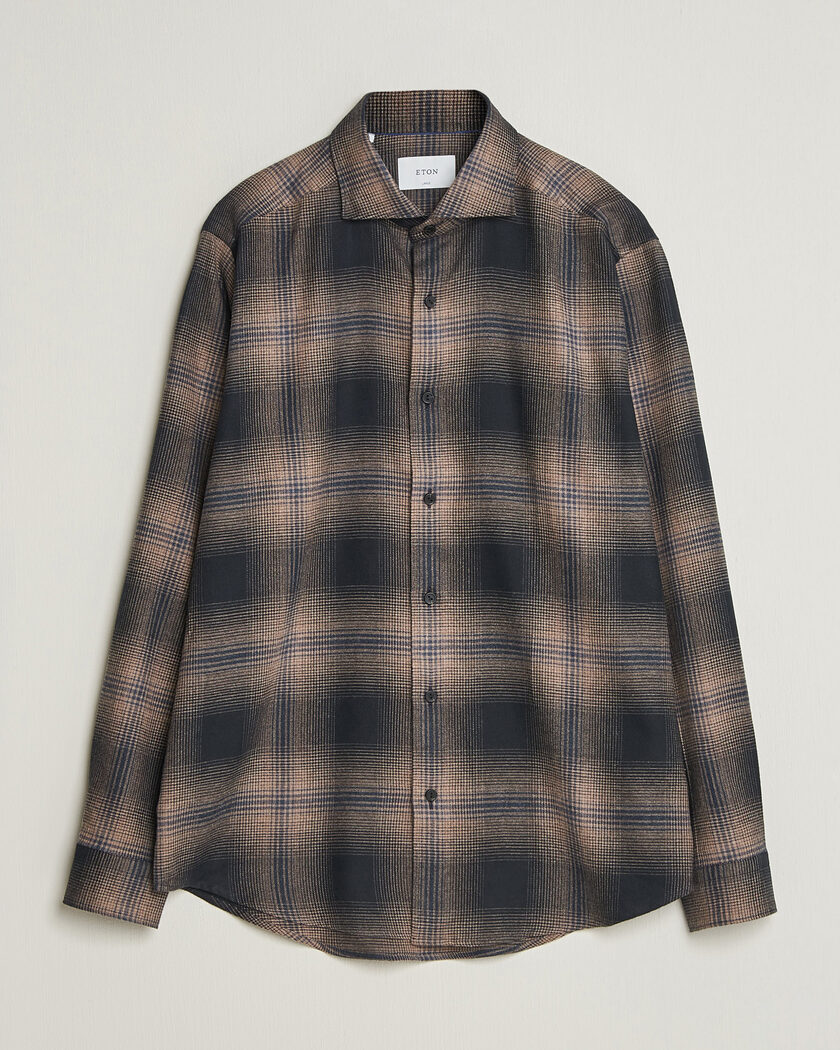 Eton Casual Fit Checked Flannel Shirt Navy Blue – Blu