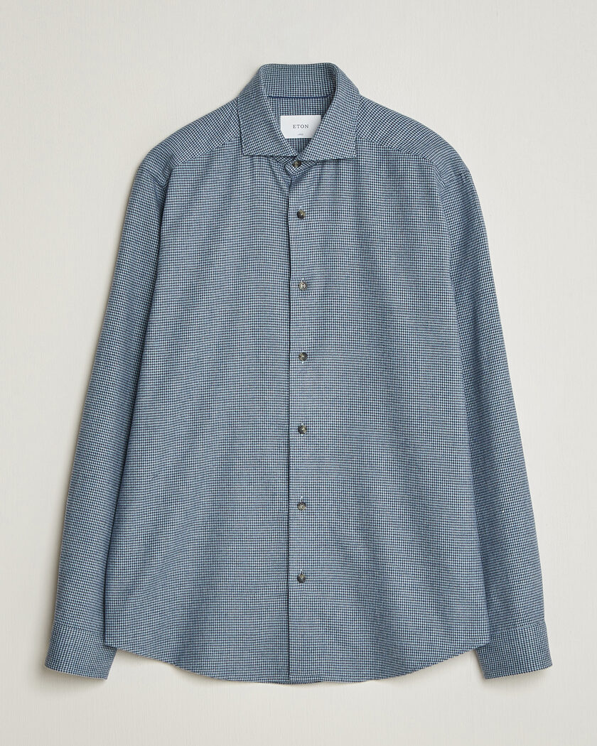  Eton Casual Fit Houndstooth Flannel Shirt Mid Blue – Blu