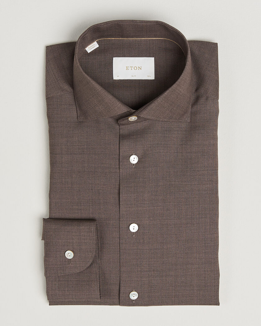 Eton Slim Fit Merino Shirt Brown – Marrone