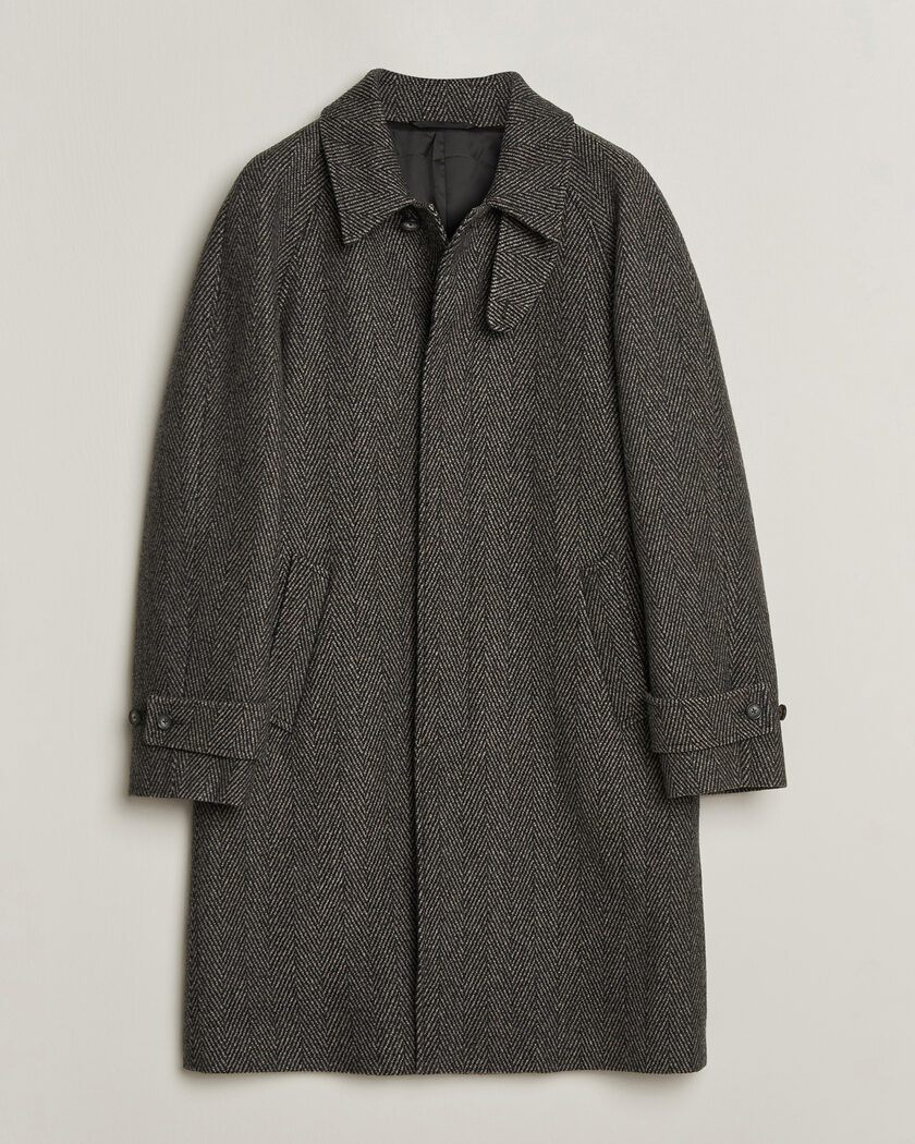Eton Wool/Cashmere Herringbone Raglan Coat Dark Brown – Grigio