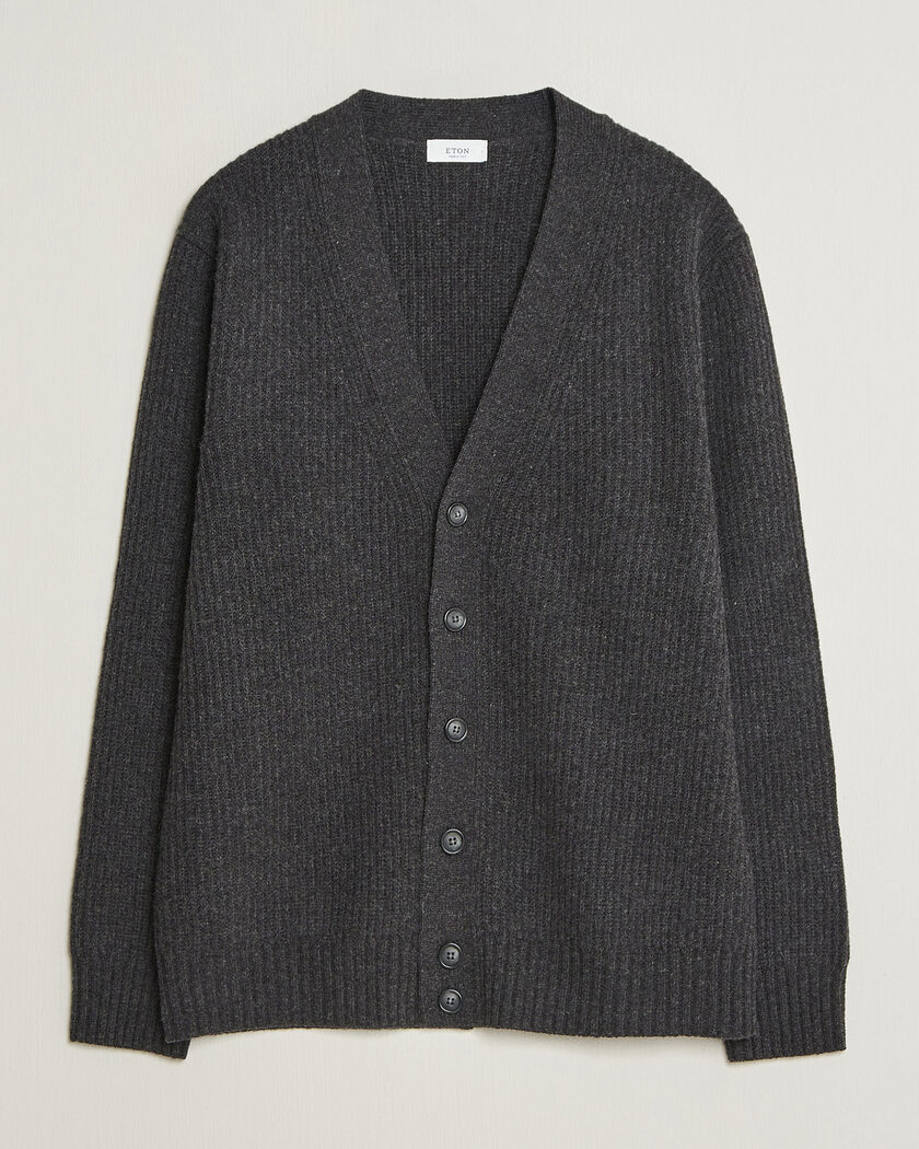 Eton Merino Wool Rib Cardigan Dark Grey – Grigio