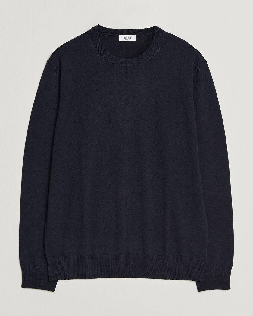 Eton Merino Wool Knitted Crew Neck Navy Blue – Blu
