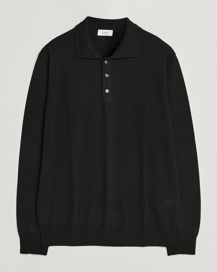Eton Merino Wool Knitted Polo Black – Nero