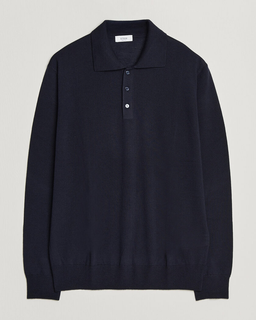 Eton Merino Wool Knitted Polo Navy Blue – Blu