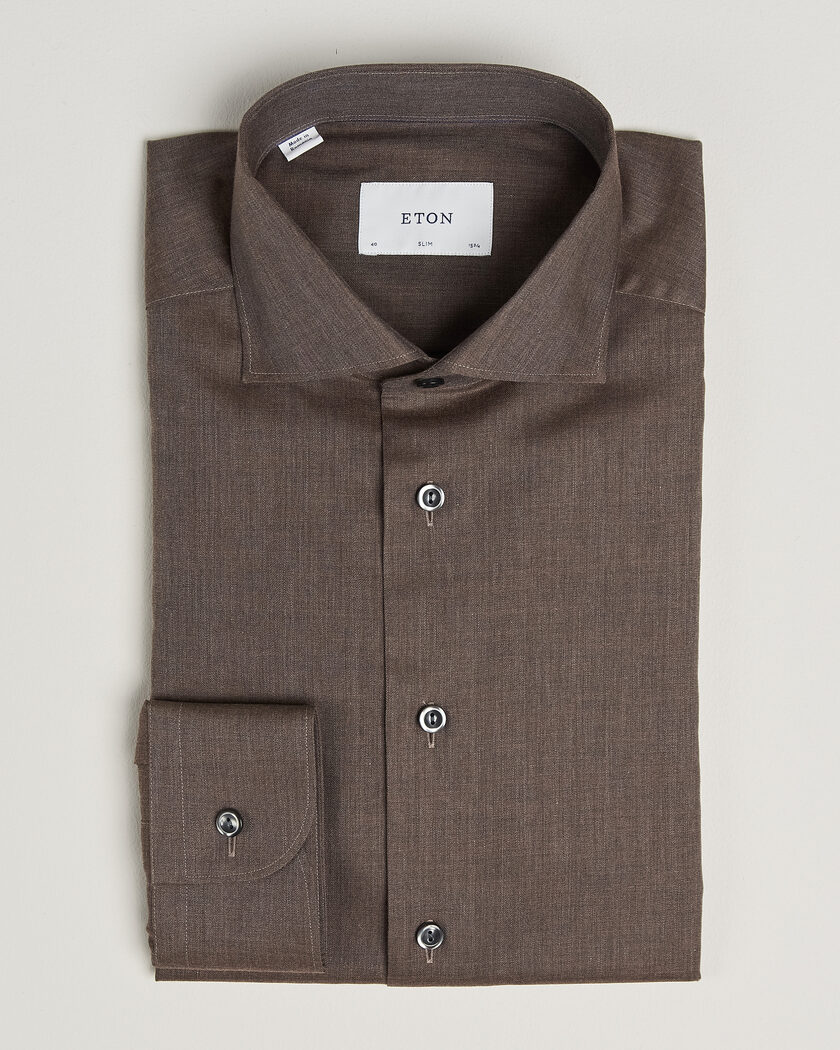 Eton Slim Fit Signature Flannel Shirt Brown – Marrone