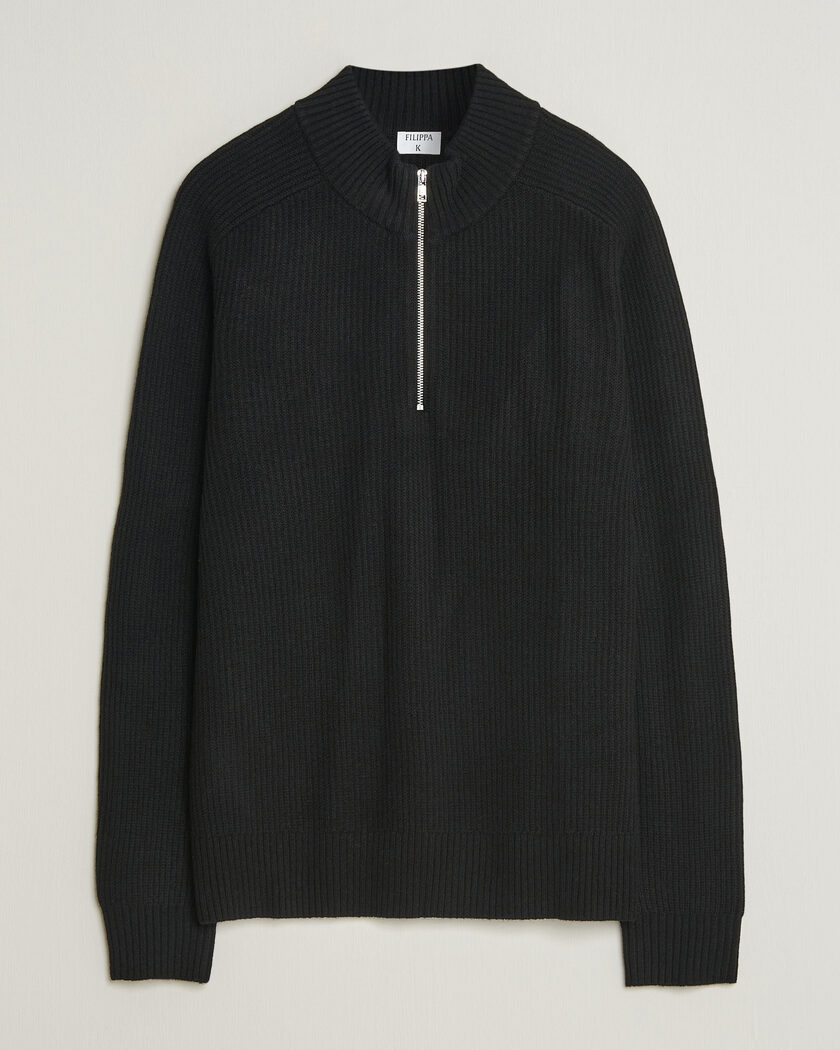 Filippa K Ribbed Wool Knitted Half Zip Black – Nero