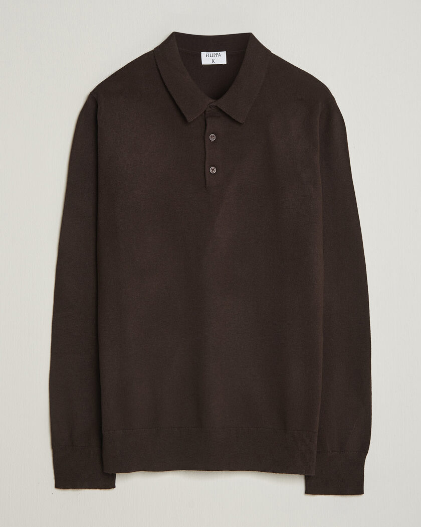 Filippa K Knitted Polo Shirt Dark Chocolate – Marrone