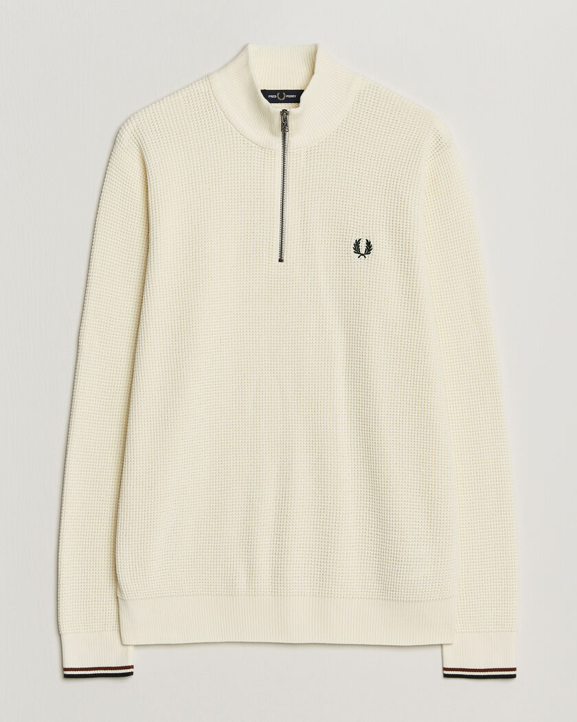 Fred Perry Waffle Stitch Half Zip Ecru – Bianco