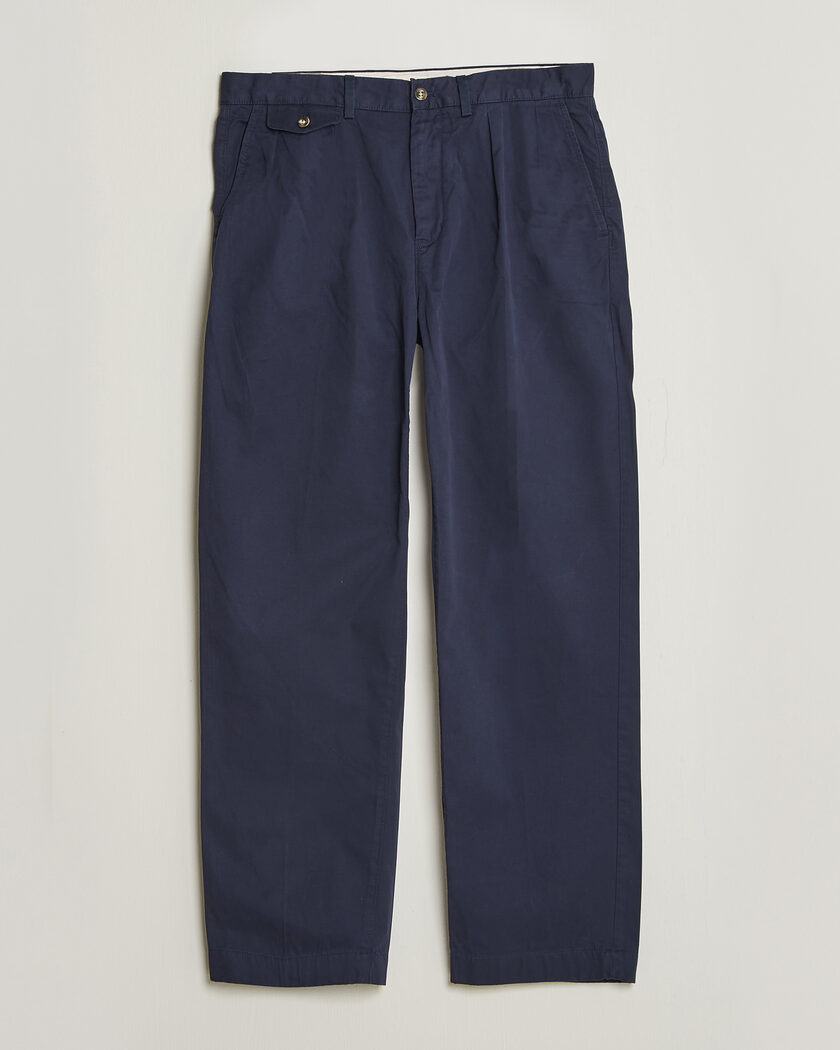 Gant Relaxed Fit Pleated Cotton Twill Pants Evening Blue – Blu