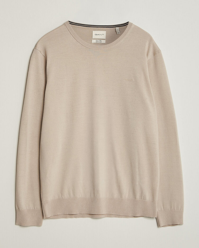 Gant Extrafine Merino Knitted Crew Neck Clay Beige – Beige