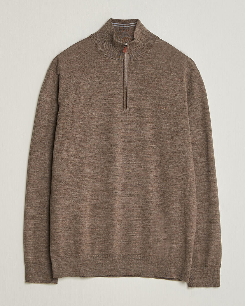 Gant Extrafine Merino Knitted Half Zip Dark Hazelnut Melange – Marrone