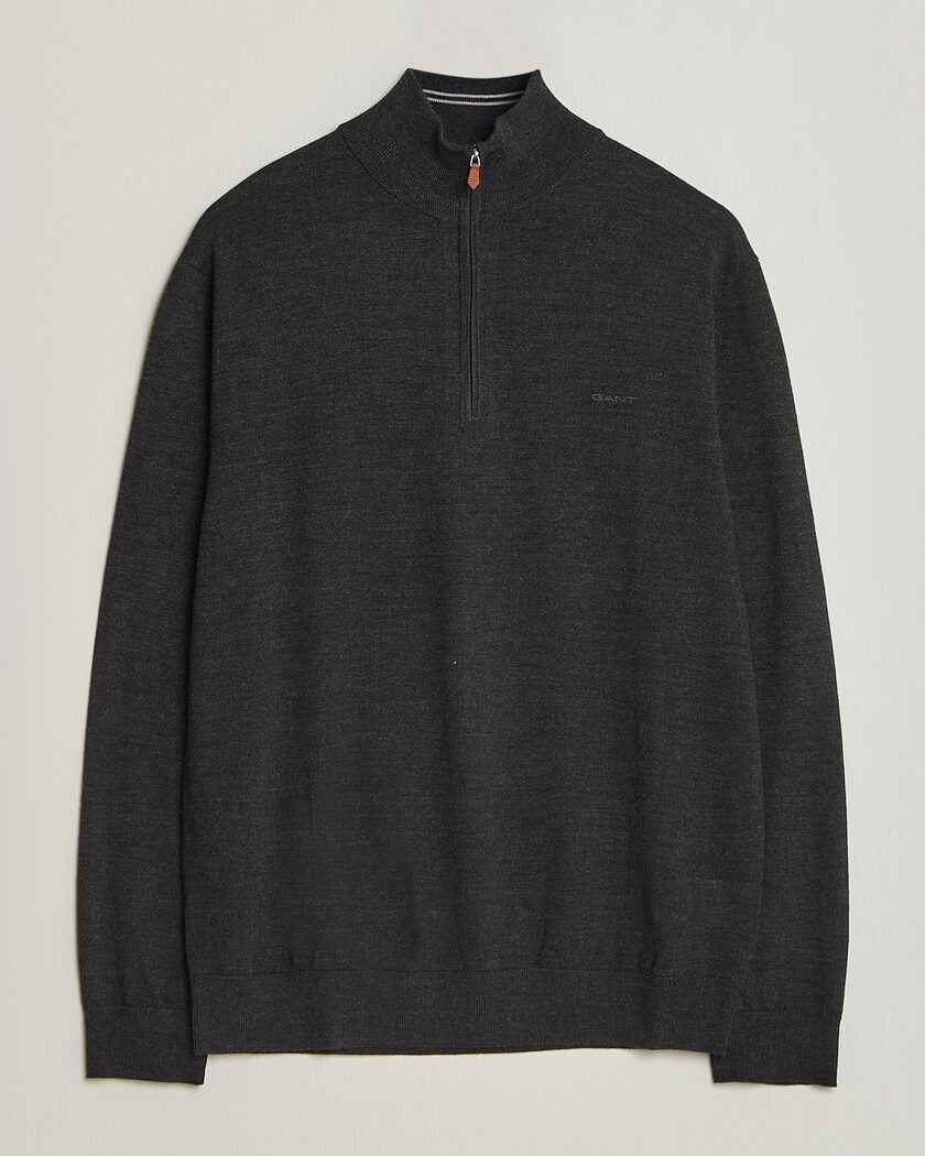 Gant Extrafine Merino Knitted Half Zip Dark Charcoal Melange – Grigio