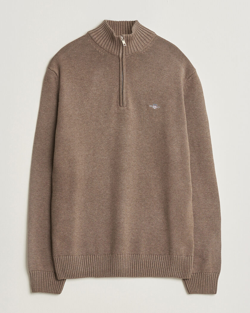 Gant Casual Cotton Knitted Half Zip Dark Hazelnut Melange – Marrone