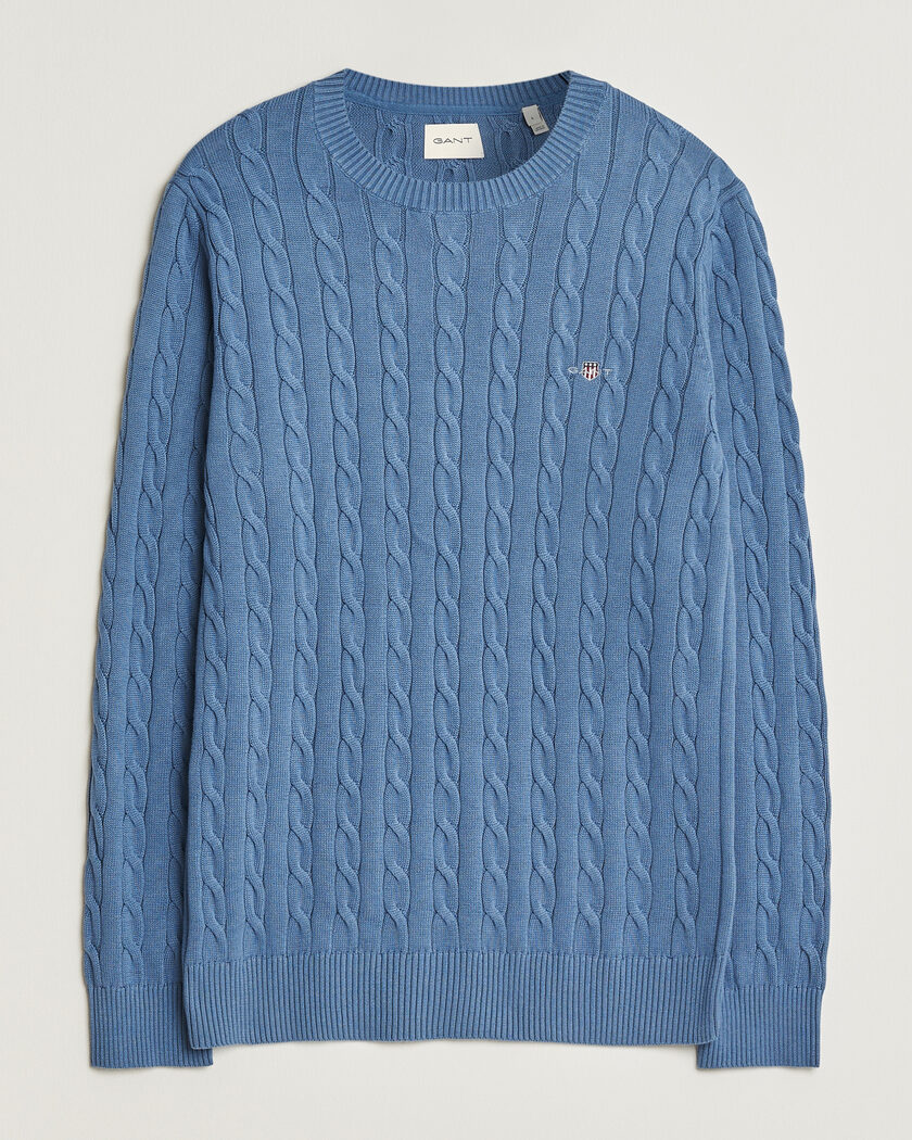 Gant Cotton Cable Crew Neck Blue Horizon – Blu