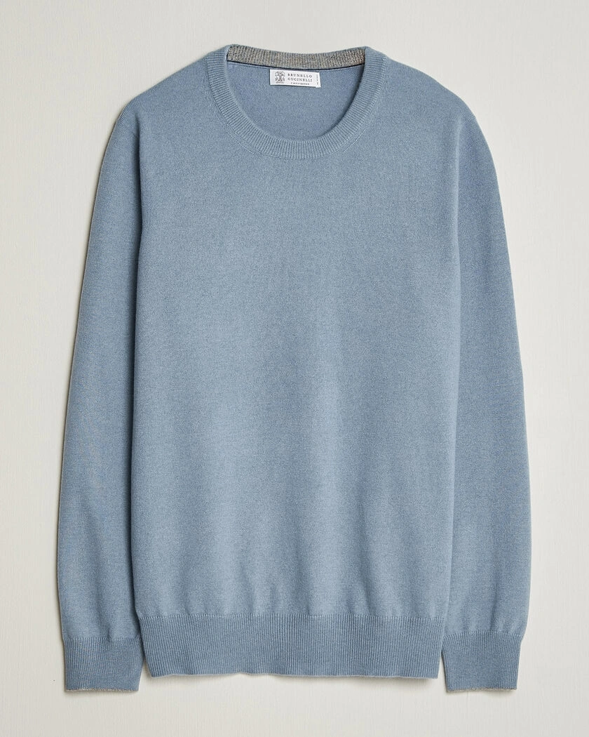 Brunello Cucinelli 2 Ply Cashmere Pullover Denim Blue – Blu
