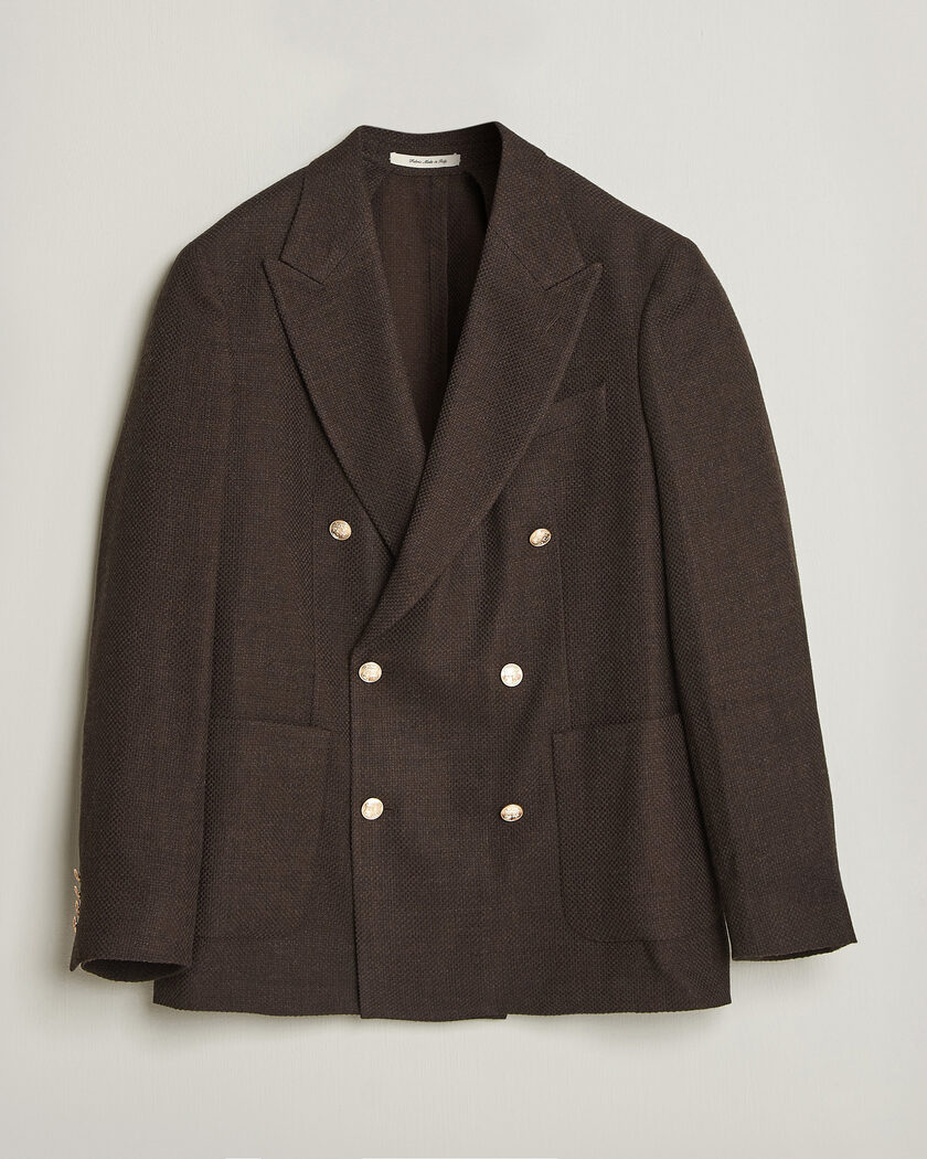 Gant Wool Textured Double Breasted Blazer Black Brown – Marrone